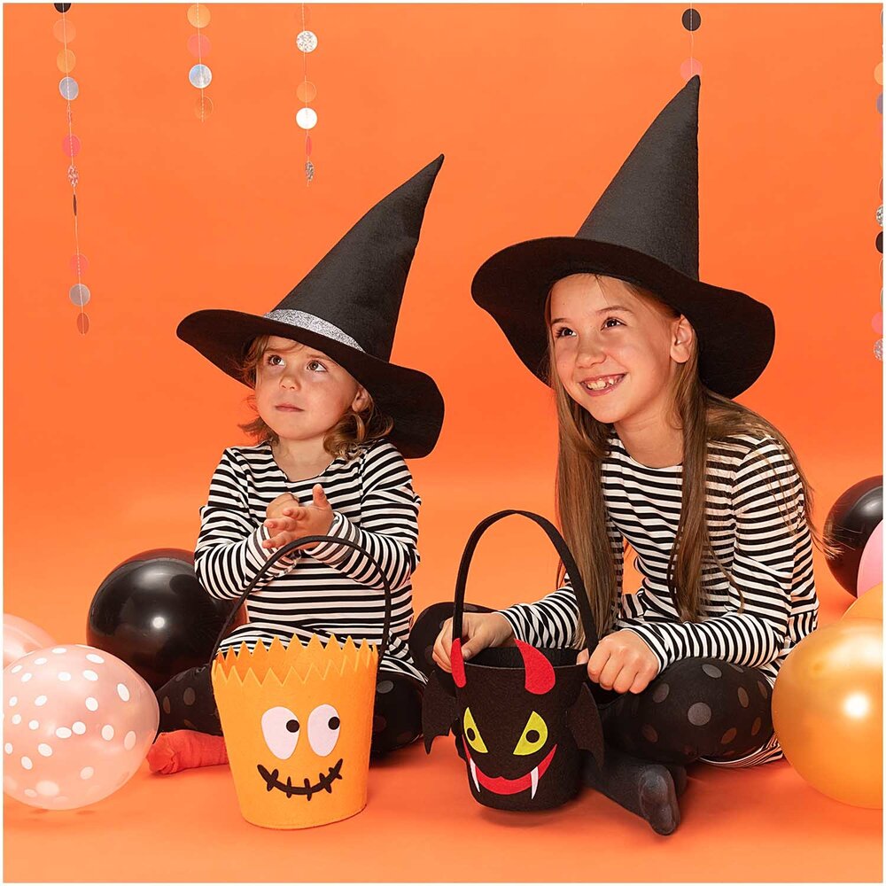 Halloween emmertje uit vilt - ORANJE Halloween emmertje uit vilt - ORANJE
