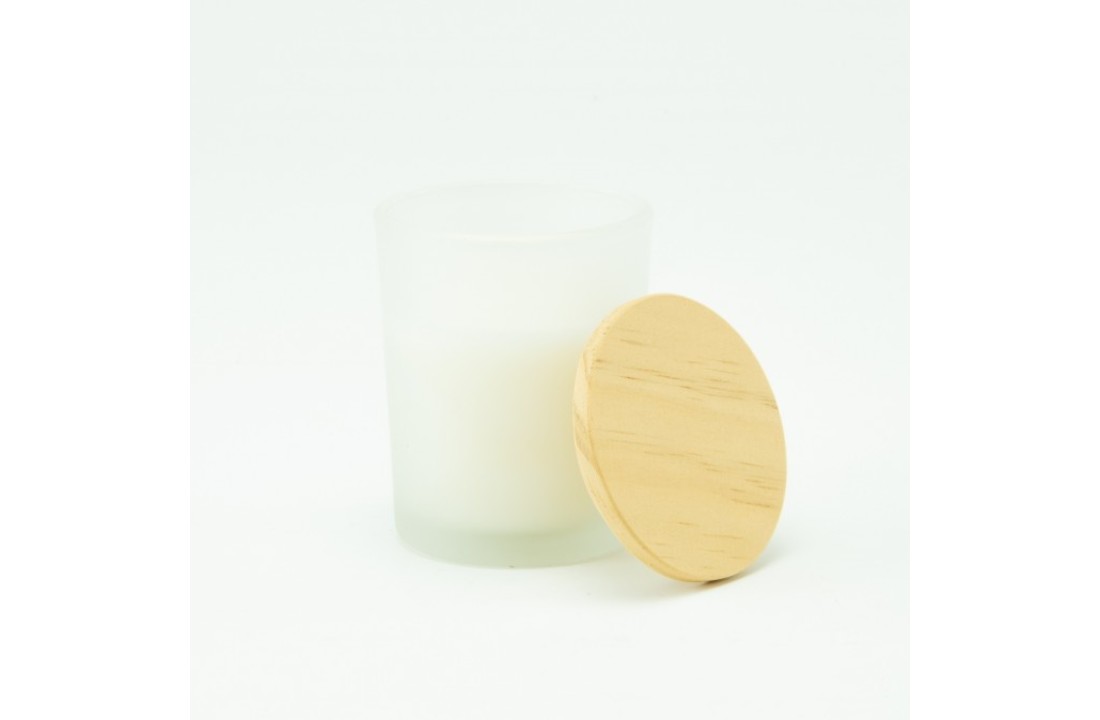 Geurkaarsje Met Houten Deksel - Frosted Wit