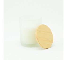 Geurkaarsje Met Houten Deksel - Frosted Wit Geurkaarsje Met Houten Deksel - Frosted Wit