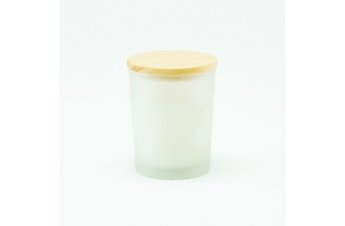 Geurkaarsje Met Houten Deksel - Frosted Wit