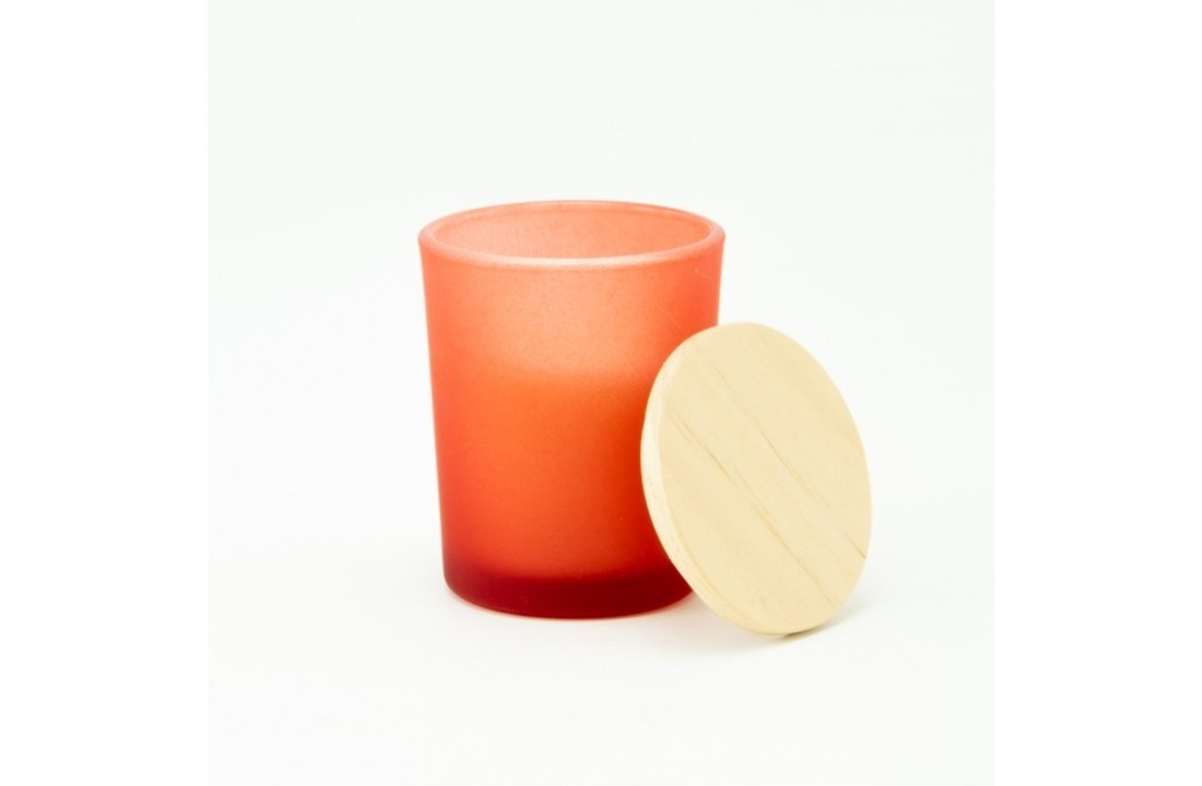 Geurkaarsje Met Houten Deksel - Frosted Terracotta