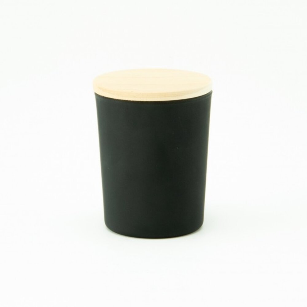 Geurkaarsje Met Houten Deksel - Frosted Zwart Geurkaarsje Met Houten Deksel - Frosted Zwart