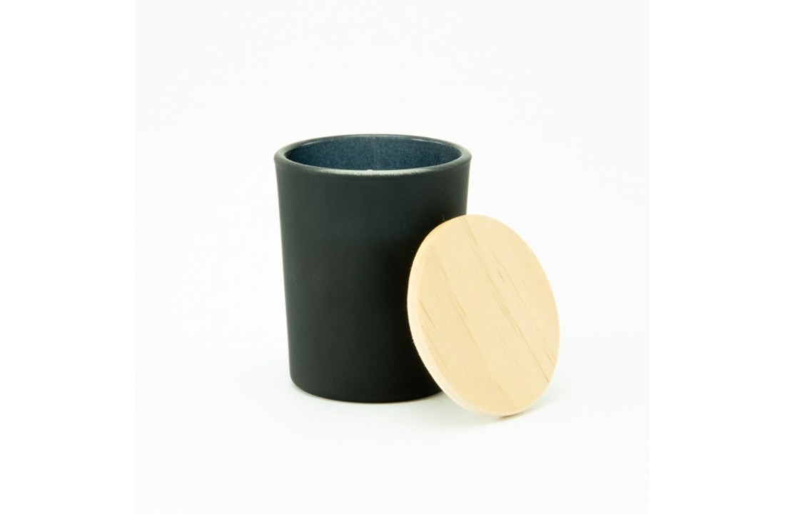 Geurkaarsje Met Houten Deksel - Frosted Zwart