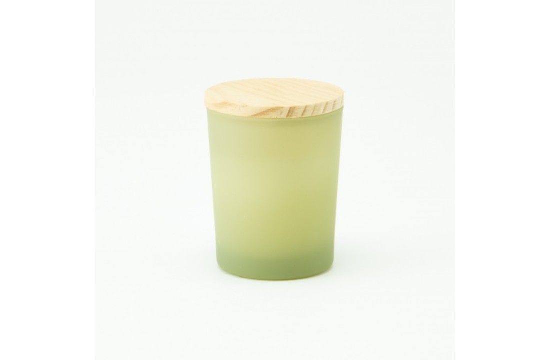Geurkaars Met Houten Deksel - Frosted Zijdegroen - Groot