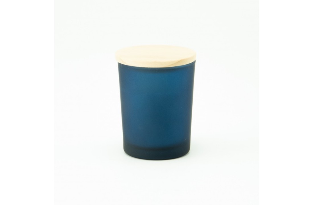 Geurkaars Met Houten Deksel - Frosted Marineblauw - Groo