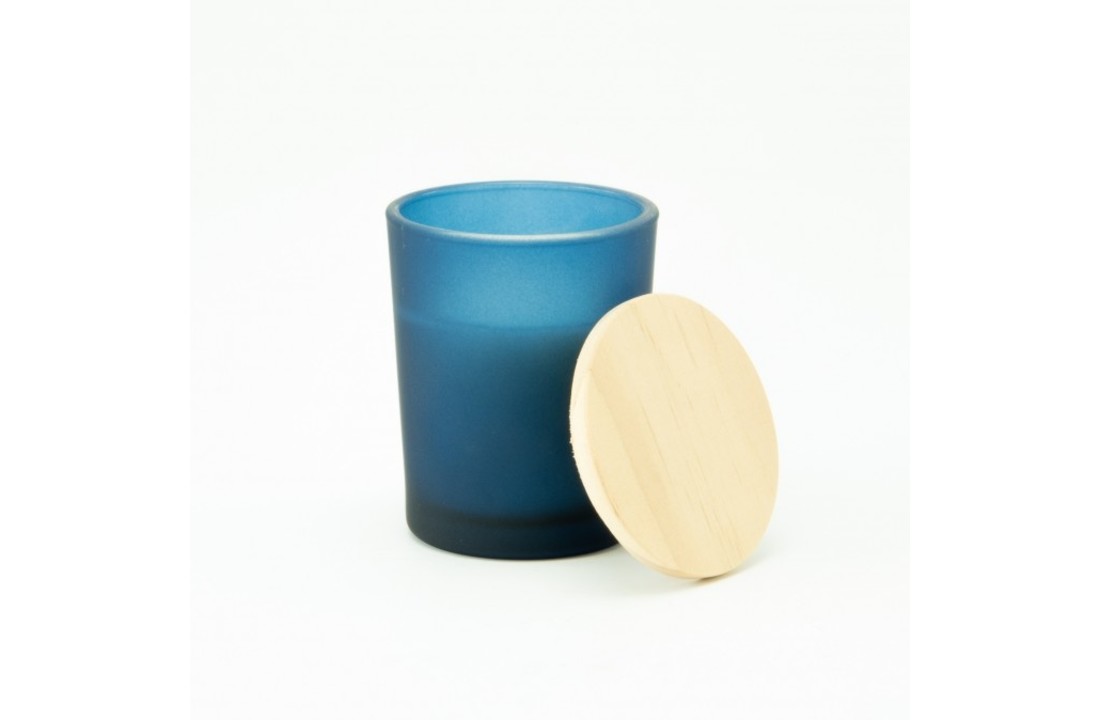 Geurkaars Met Houten Deksel - Frosted Marineblauw - Groo