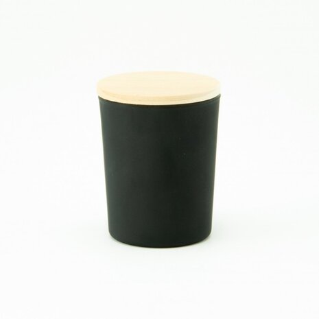 Geurkaars Met Houten Deksel - Frosted Zwart - Groot Geurkaars Met Houten Deksel - Frosted Zwart - Groot