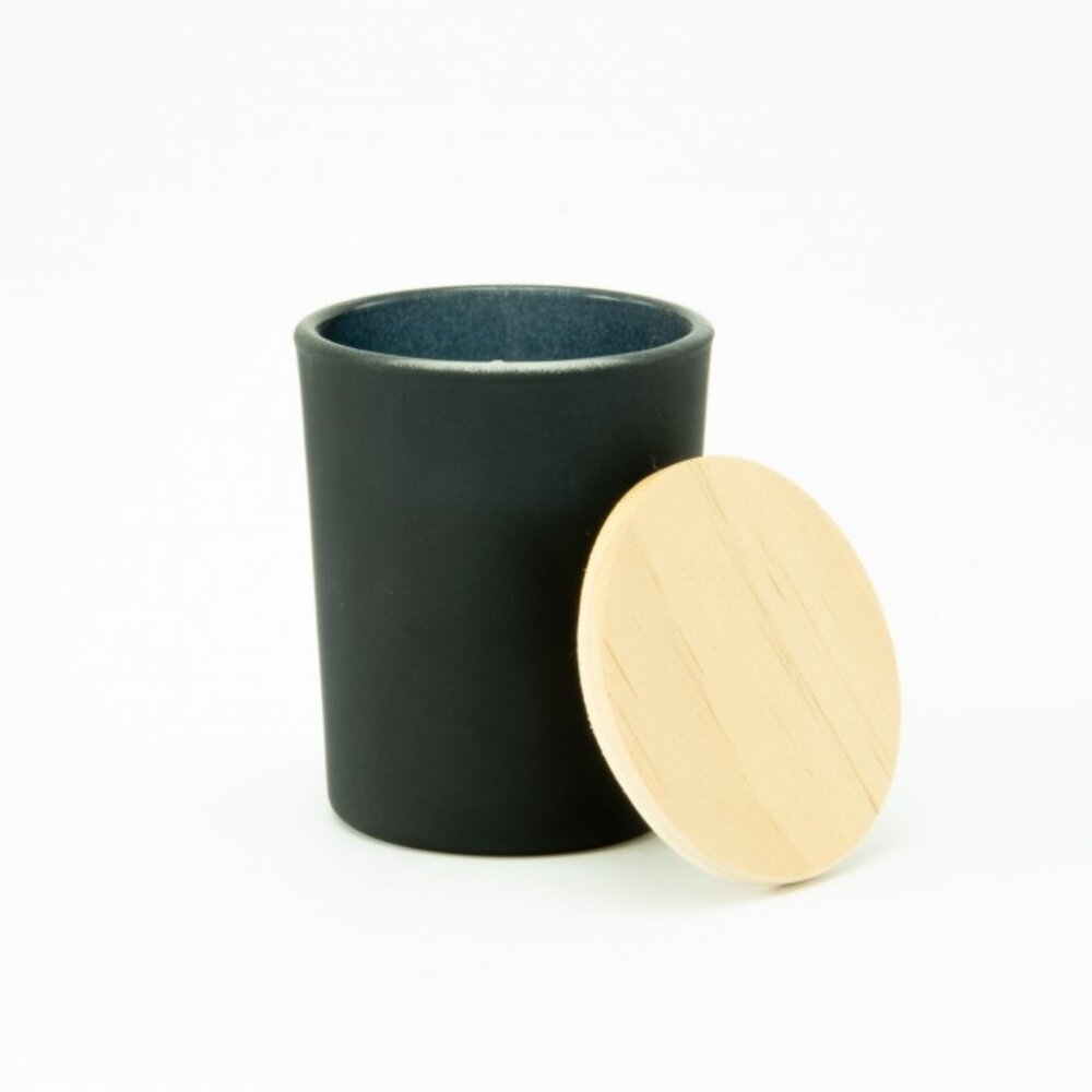 Geurkaars Met Houten Deksel - Frosted Zwart - Groot Geurkaars Met Houten Deksel - Frosted Zwart - Groot