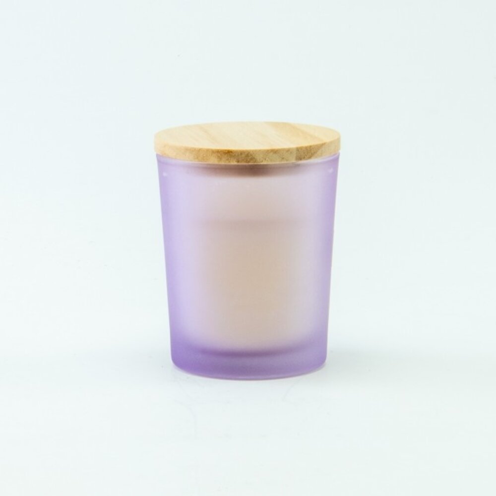 Geurkaars Met Houten Deksel - Frosted Lila - Groot Geurkaars Met Houten Deksel - Frosted Lila - Groot