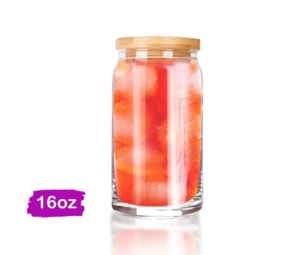 Beer Can Glas met bamboo deksel Beer Can Glas met bamboo deksel