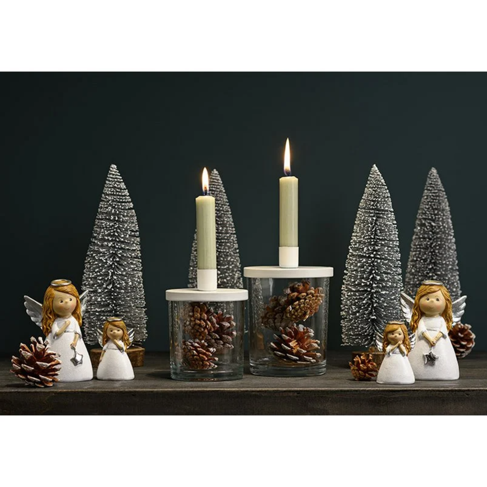 Kandelaar van transparant glas WIT (10 x 14 x 10 cm)