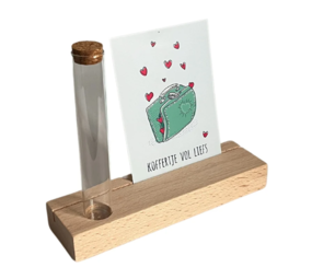 Houten kaartenhouder MET proefbuisje Houten kaartenhouder MET proefbuisje