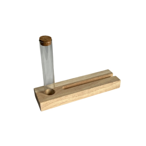 Houten tegelhouder met proefbuisje Houten tegelhouder met proefbuisje