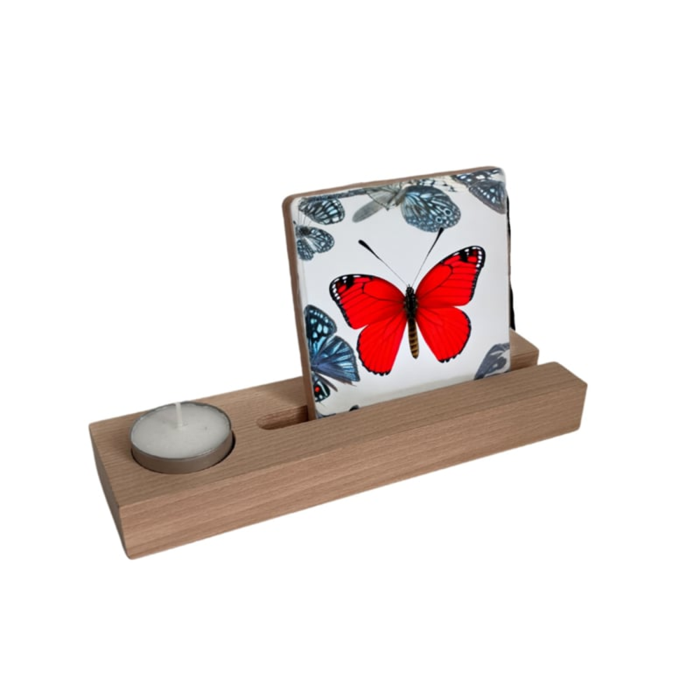Houten tegelhouder - theelichtje Houten tegelhouder - theelichtje