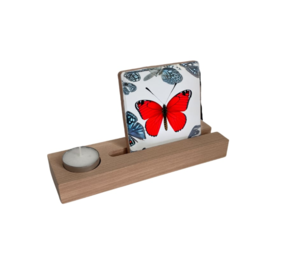 Houten tegelhouder - theelichtje Houten tegelhouder - theelichtje