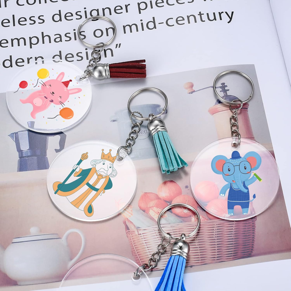 Acryl Sleutelhanger met kwastje ROND Acryl Sleutelhanger met kwastje ROND