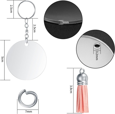 Acryl Sleutelhanger met kwastje ROND Acryl Sleutelhanger met kwastje ROND