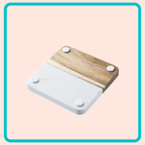 Set van 4 vierkante onderzetters van marmer en acaciahout