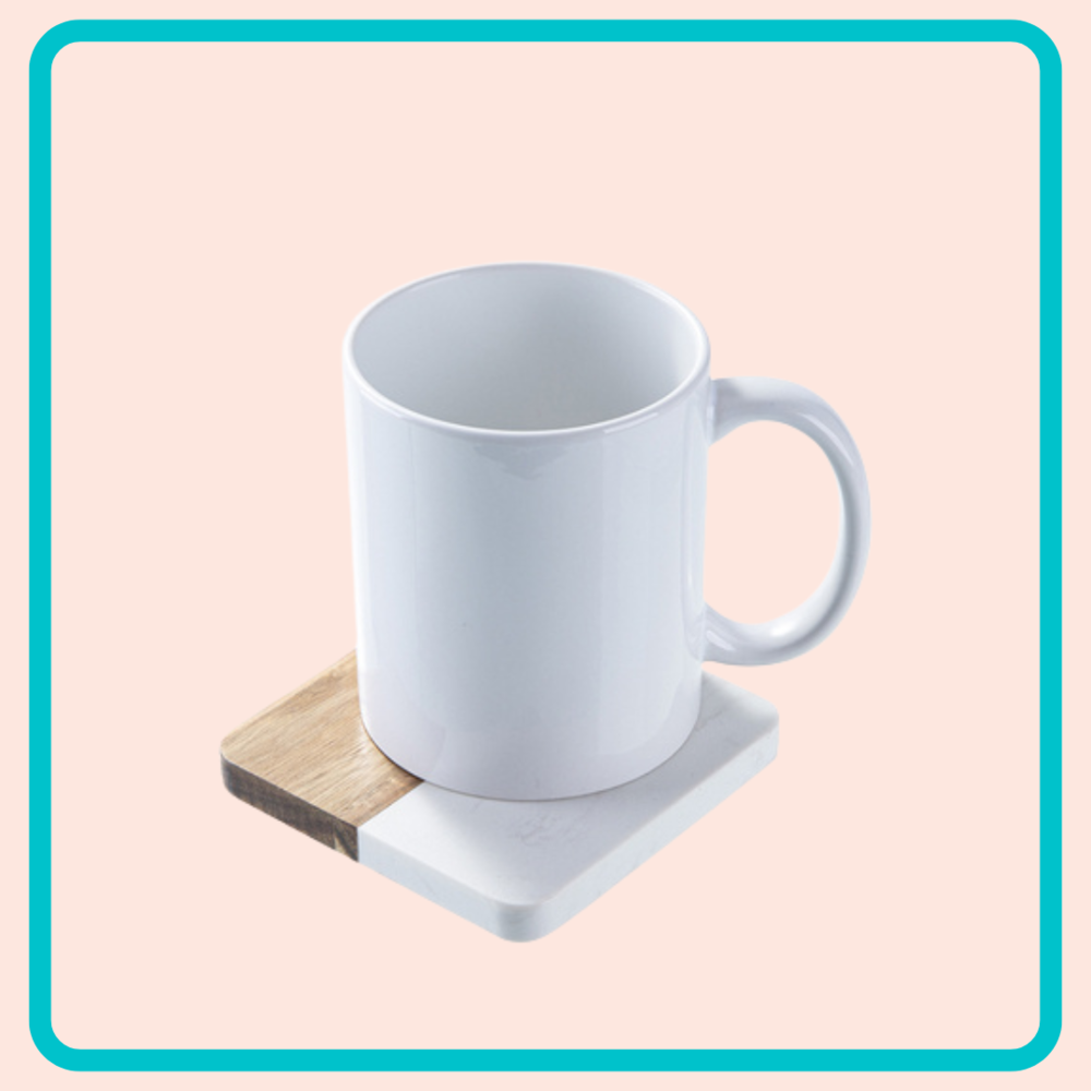 Set van 4 vierkante onderzetters van marmer en acaciahout