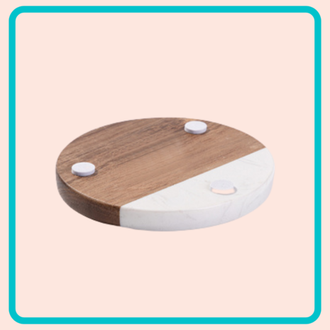 Set van 4 ronde onderzetters van marmer en acaciahout Set van 4 ronde onderzetters van marmer en acaciahout