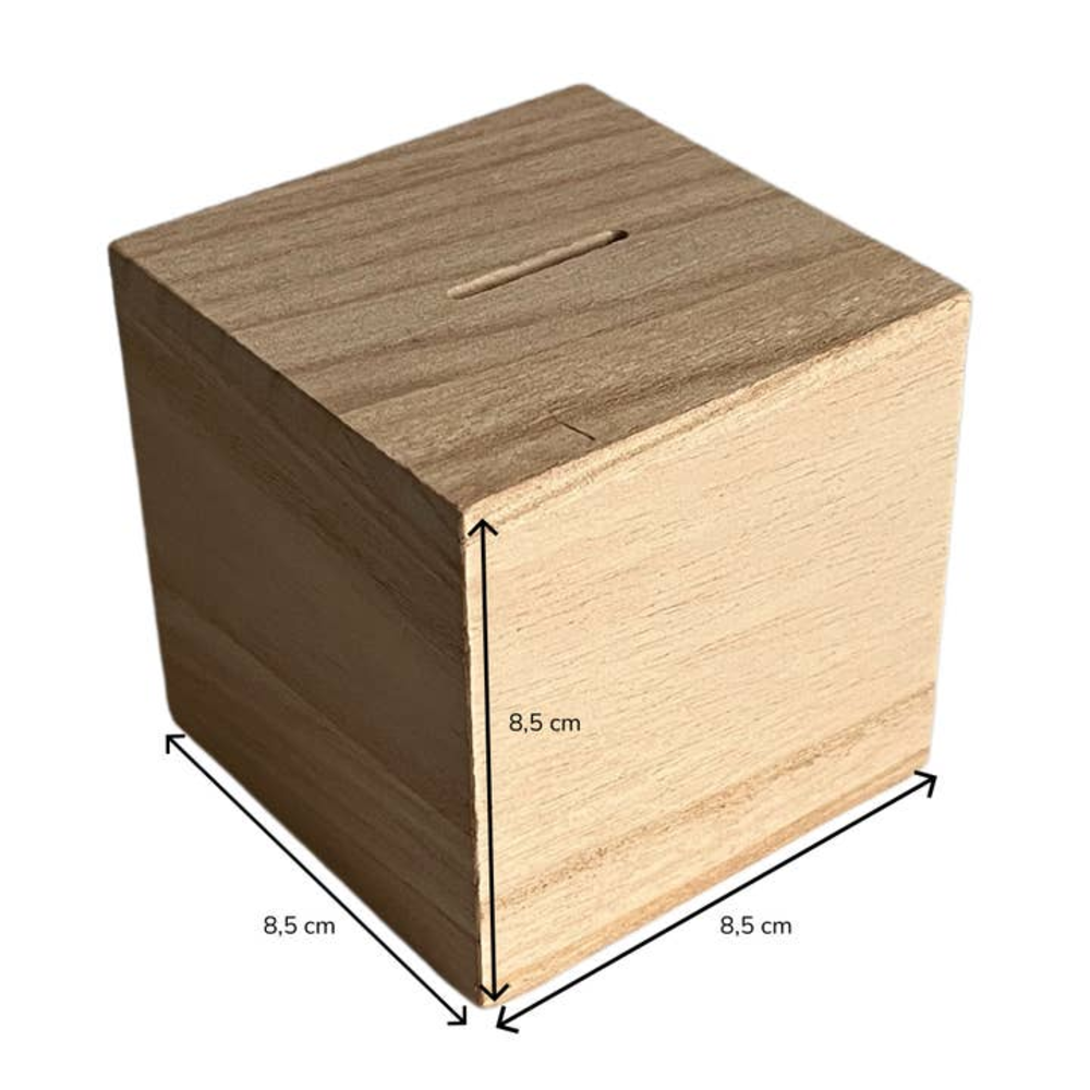 Houten spaarpot – kubus