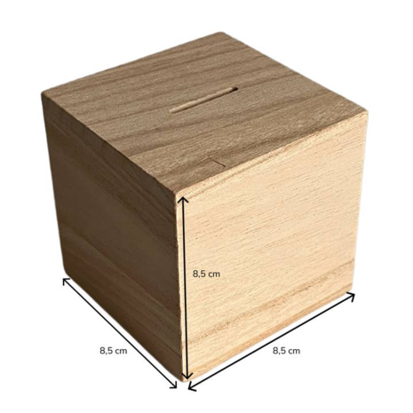 Houten spaarpot – kubus