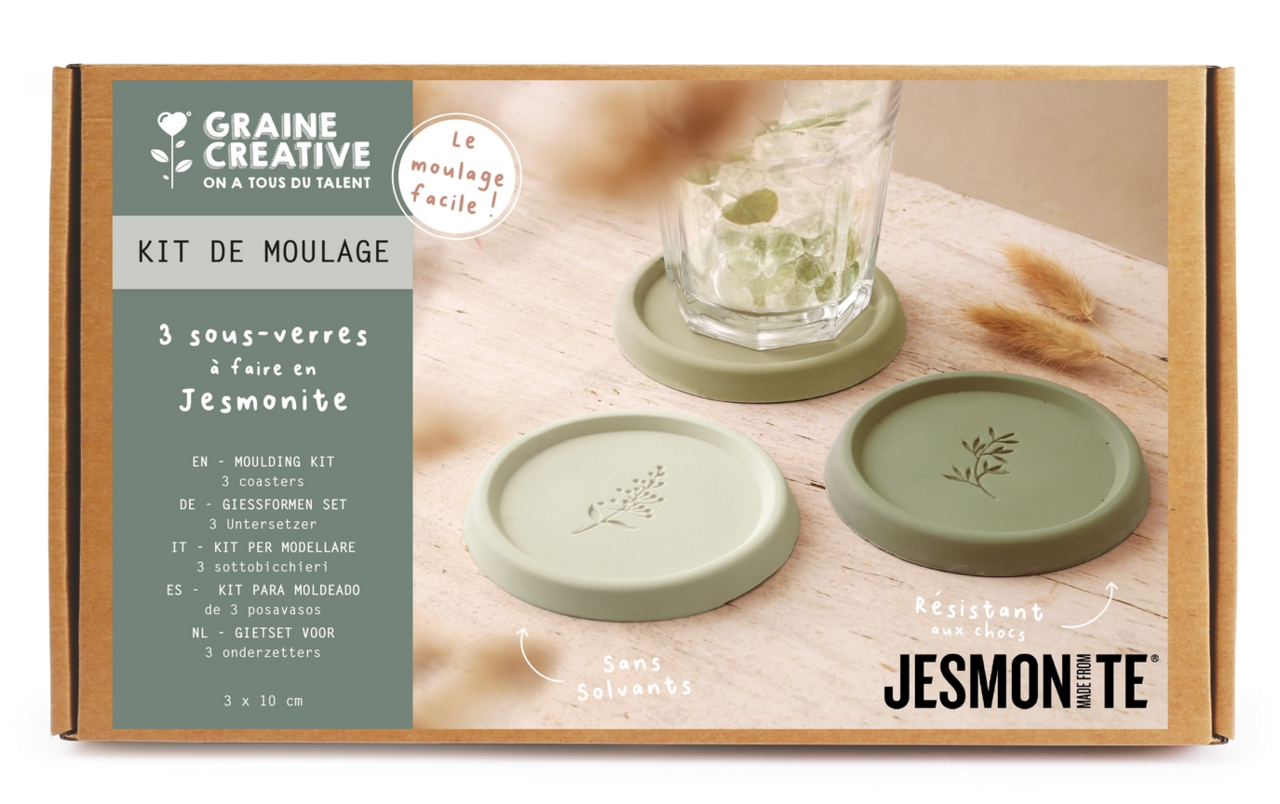 Jesmonite Hobbyset | 3 Onderzetters Gieten met Bladmotief Jesmonite Hobbyset | 3 Onderzetters Gieten met Bladmotief