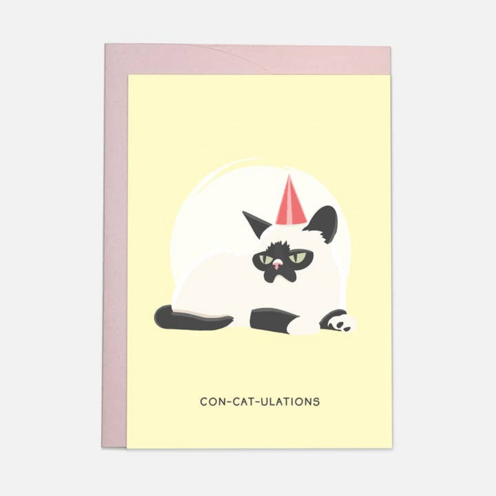 Kaart Blanche Dubbele Wenskaart - Con-cat-ulations Kaart Blanche Dubbele Wenskaart - Con-cat-ulations