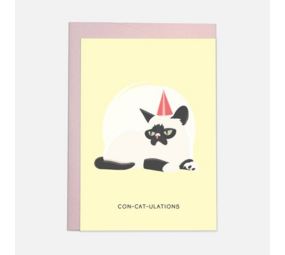 Kaart Blanche Dubbele Wenskaart - Con-cat-ulations Kaart Blanche Dubbele Wenskaart - Con-cat-ulations