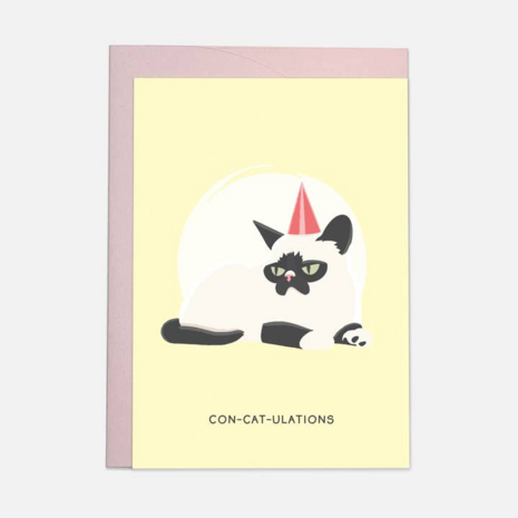 Kaart Blanche Dubbele Wenskaart - Con-cat-ulations Kaart Blanche Dubbele Wenskaart - Con-cat-ulations