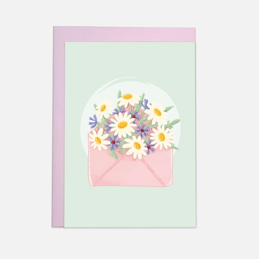 Kaart Blanche Dubbele Wenskaart - Flower Envelope Kaart Blanche Dubbele Wenskaart - Flower Envelope