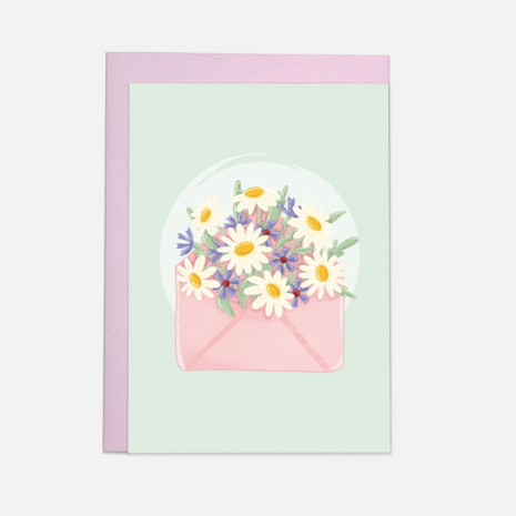 Kaart Blanche Dubbele Wenskaart - Flower Envelope Kaart Blanche Dubbele Wenskaart - Flower Envelope