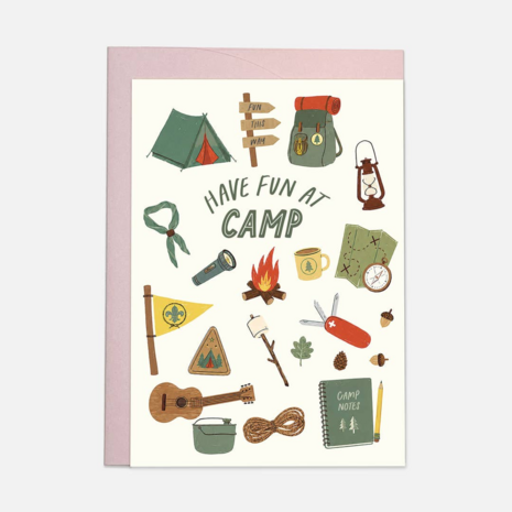 Kaart Blanche Dubbele Wenskaart - Have Fun At Camp