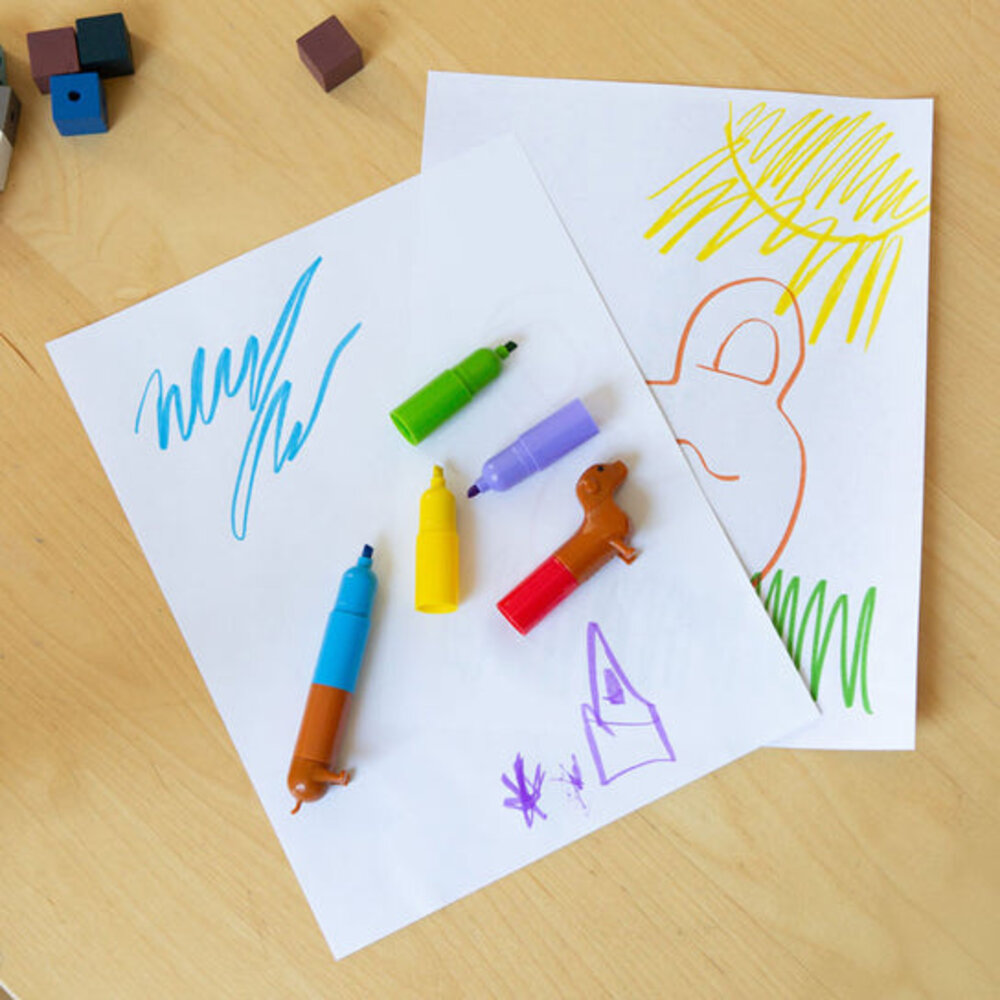 Kikkerland Rainbow Dachshund Markers - Set van 6 Kikkerland Rainbow Dachshund Markers - Set van 6