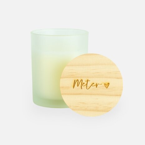 Geurkaars met houten deksel frosted wit - 'meter' Geurkaars met houten deksel frosted wit - 'meter'