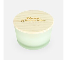 Luxe geurkaars laag frosted wit met houten deksel - 'mama, jij bent de liefste' Luxe geurkaars laag frosted wit met houten deksel - 'mama, jij bent de liefste'