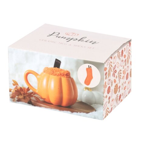 Herfst Mok & Sokken Geschenkset in Pompoenvorm Herfst Mok & Sokken Geschenkset in Pompoenvorm