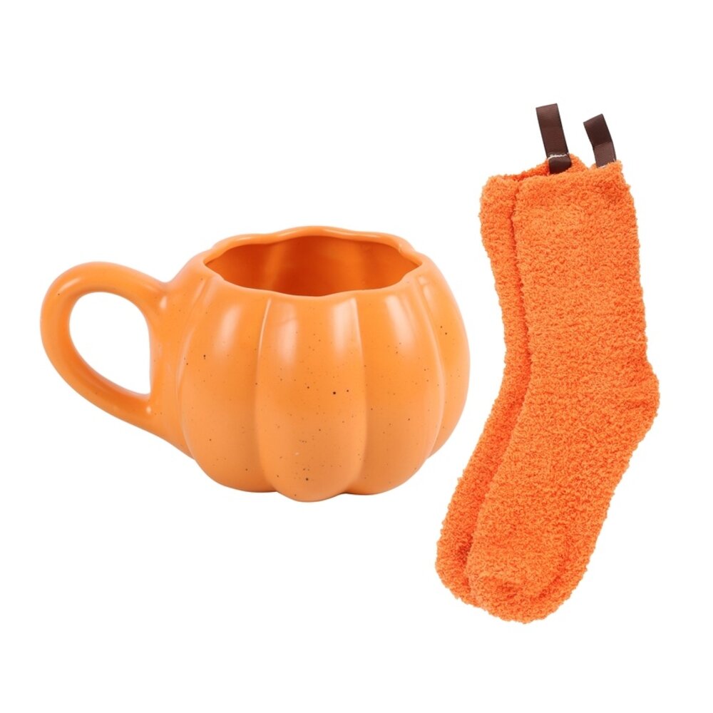 Herfst Mok & Sokken Geschenkset in Pompoenvorm Herfst Mok & Sokken Geschenkset in Pompoenvorm