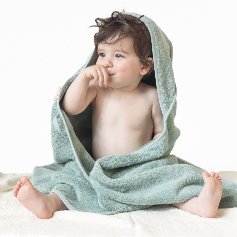 Babybadetuch mit Kapuze 90x90cm - Mineralgrün