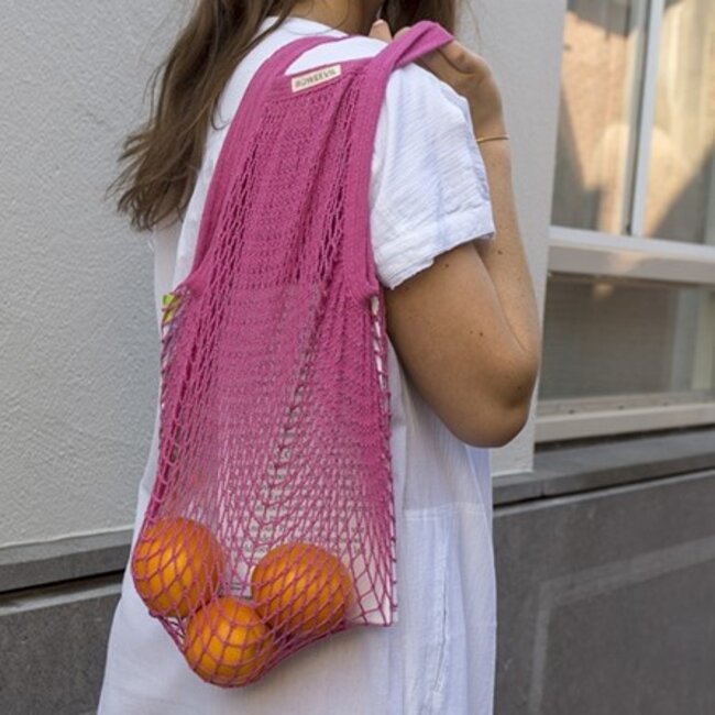 Net bag with short handles - fuchsia pink - GOTS