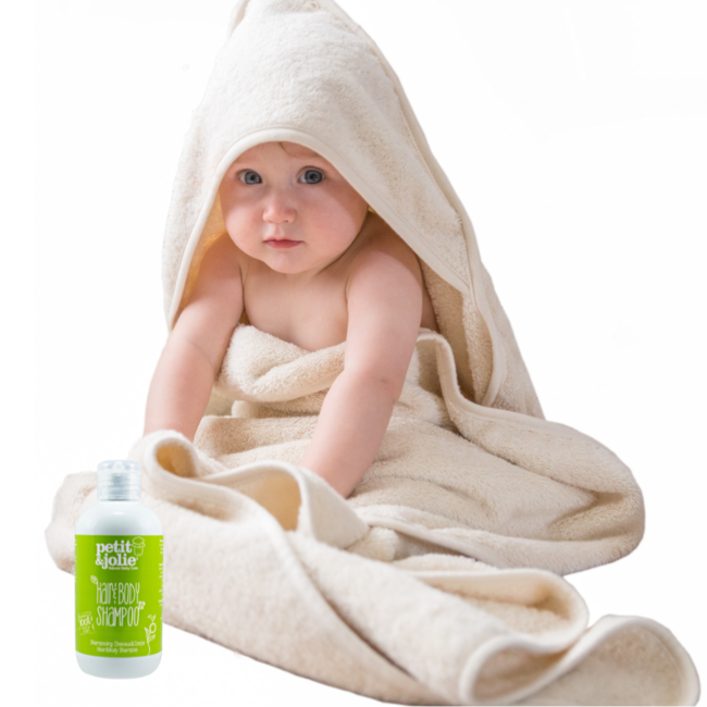 Babycare set - Bo Weevil baby towel natural met Petit&Jolie baby shampoo