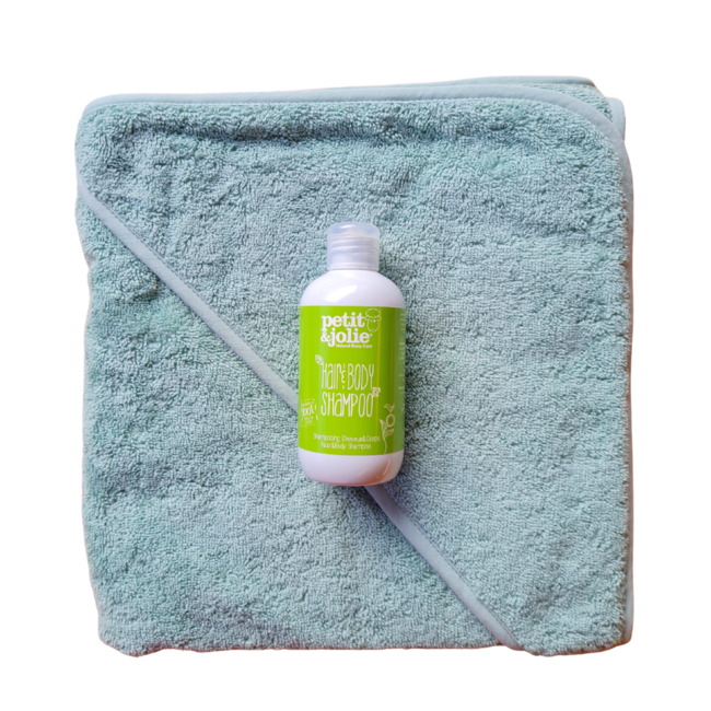 Babypflegeset - Bo Weevil Babybadetuch Mineral Grun mit Petit&Jolie Baby Shampoo