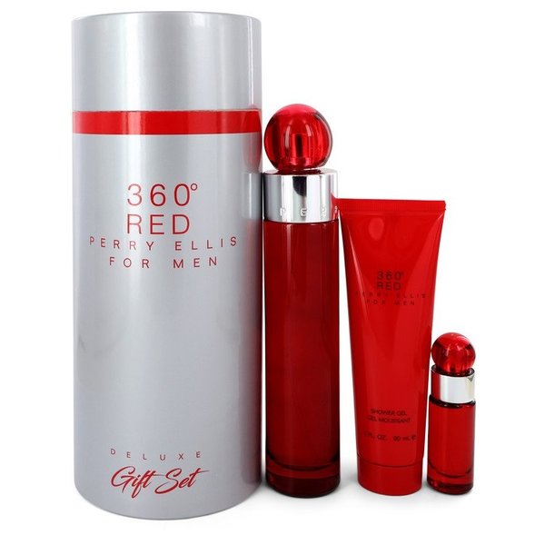 Perry Ellis 360 Red by Perry Ellis   - Gift Set - 100 ml Eau De Toilette Spray + 10 ml Mini EDT Spray + 90 ml Shower Gel in Tube Box