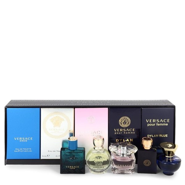 Versace Eros by Versace   - Gift Set - The Best of Versace Men's and Women's Miniatures Collection Includes Versace Eros, Versace Pour Homme Dylan Blue, Versace Pour Femme Dylan Blue, Bright Crystal and Versace Eros Pour Femme
