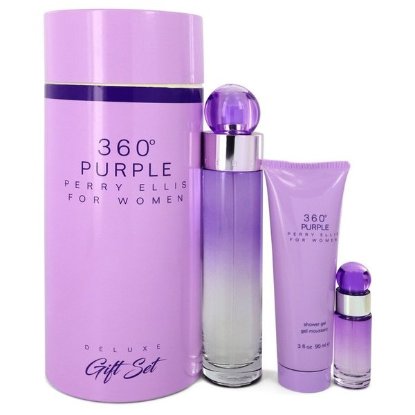 Perry Ellis 360 Purple by Perry Ellis   - Gift Set - 100 ml Eau De Parfum Spray + 10 ml Mini EDP Spray + 90 ml Shower Gel