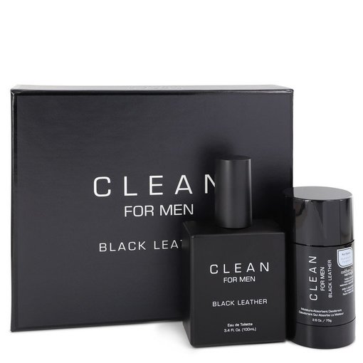 Clean Clean Black Leather by Clean   - Gift Set - 100 ml Eau De Toilette Spray + 80 ml Deodorant Stick