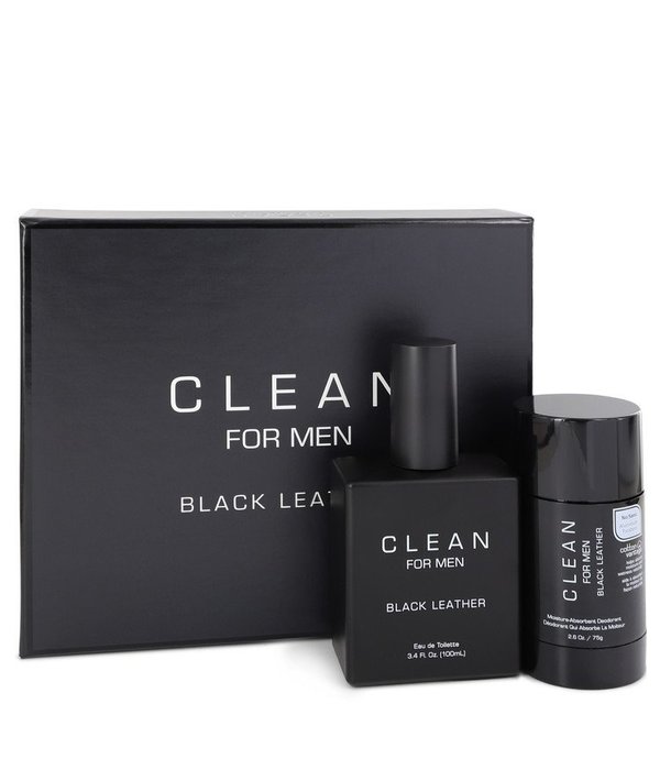 Clean Clean Black Leather by Clean   - Gift Set - 100 ml Eau De Toilette Spray + 80 ml Deodorant Stick