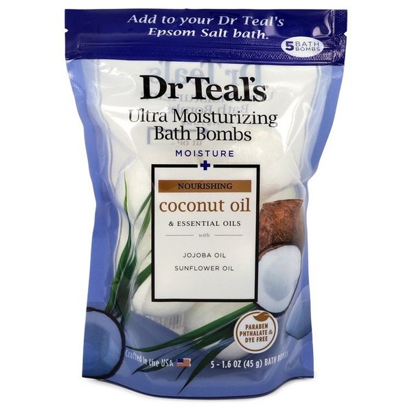 Dr Teal's Ultra Moisturizing Bath Bombs by Dr Teal's 50 ml - Five (5) 50 ml Moisture Rejuvinating Bath Bombs with Coconut oil, Essential Oils, Jojoba Oil, Sunfower Oil (Unisex)