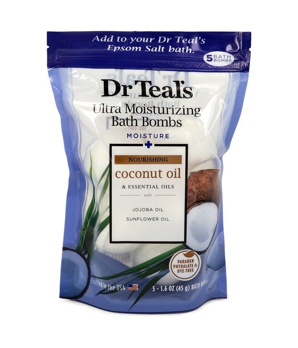 Dr Teal's Dr Teal's Ultra Moisturizing Bath Bombs by Dr Teal's 50 ml - Five (5) 50 ml Moisture Rejuvinating Bath Bombs with Coconut oil, Essential Oils, Jojoba Oil, Sunfower Oil (Unisex)