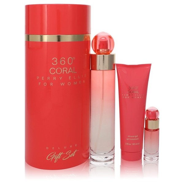 Perry Ellis 360 Coral by Perry Ellis   - Gift Set - 100 ml Eau de Parfum Spray + 10 ml Mini EDP Spray + 90 ml Shower Gel